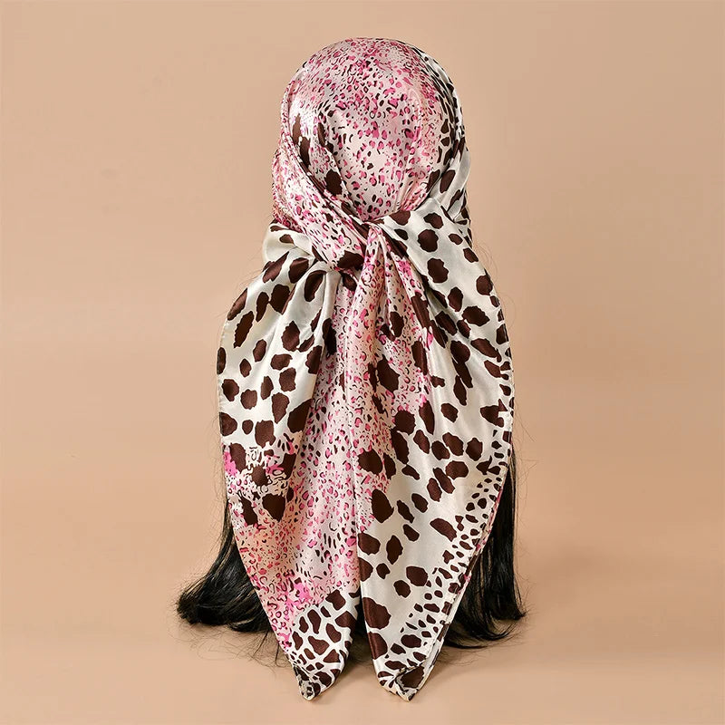 Pink Square Leopard 90*90cm Printed Scarf Scarf Headband