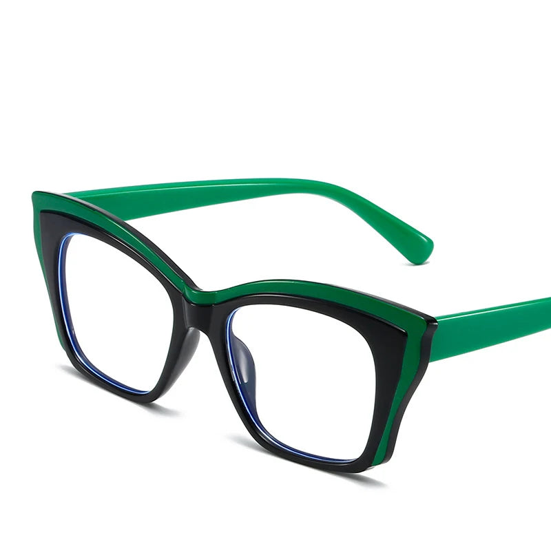 Square Optical Color-Blocked Reading Glasses green black