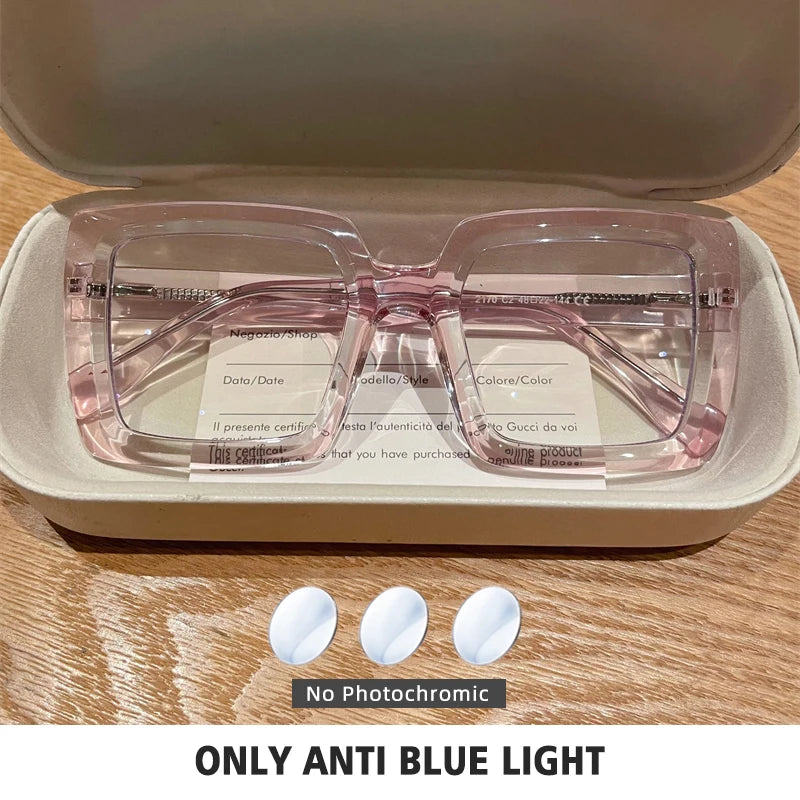 Square Photochromic Blue Light Blocking Eyewear transparent pink