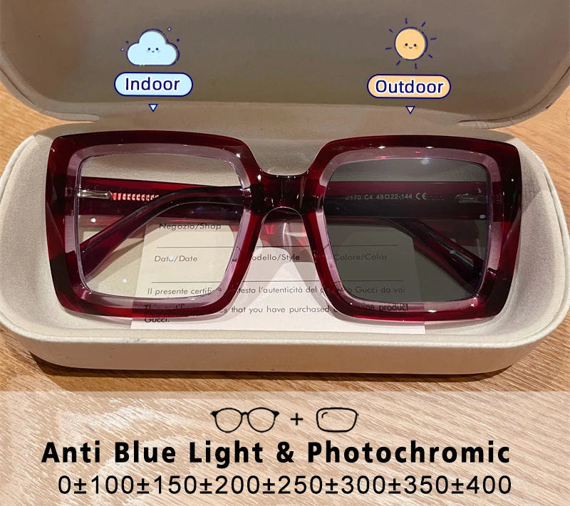 Square Photochromic Blue Light Blocking Eyewear red