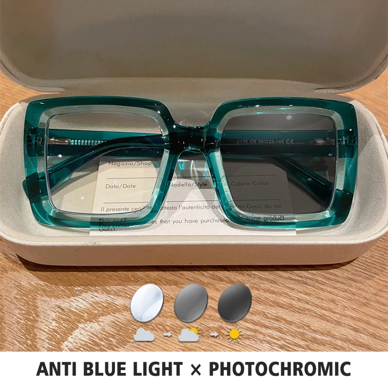 Square Photochromic Blue Light Blocking Eyewear green