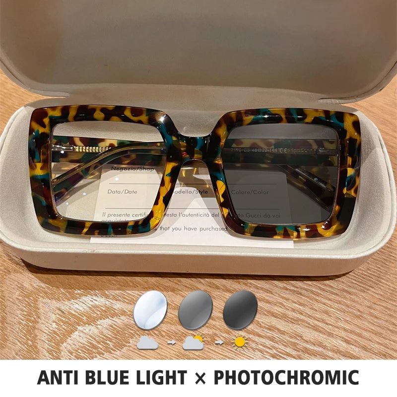 Square Photochromic Blue Light Blocking Eyewear leopard