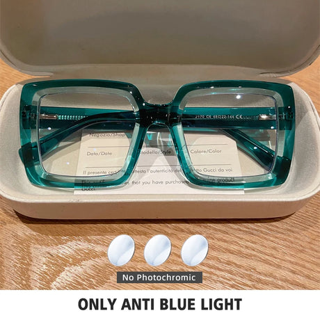 Square Photochromic Blue Light Blocking Eyewear transparent green