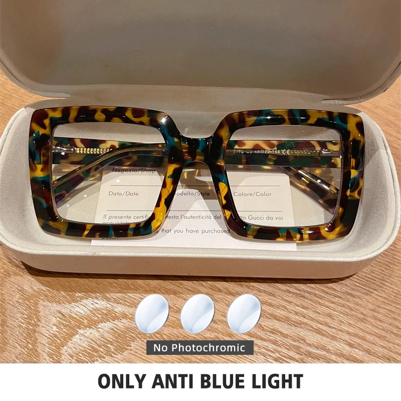 Square Photochromic Blue Light Blocking Eyewear leopard