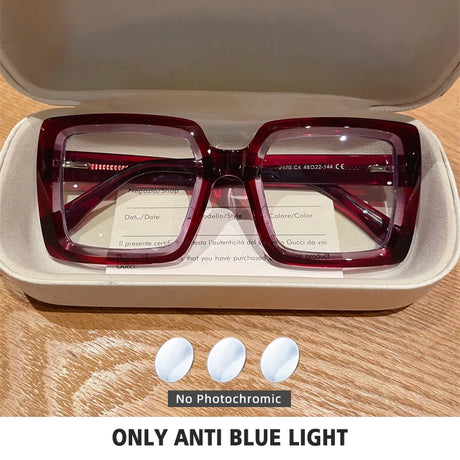 Square Photochromic Blue Light Blocking Eyewear red