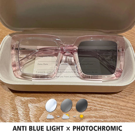 Square Photochromic Blue Light Blocking Eyewear transparent pink