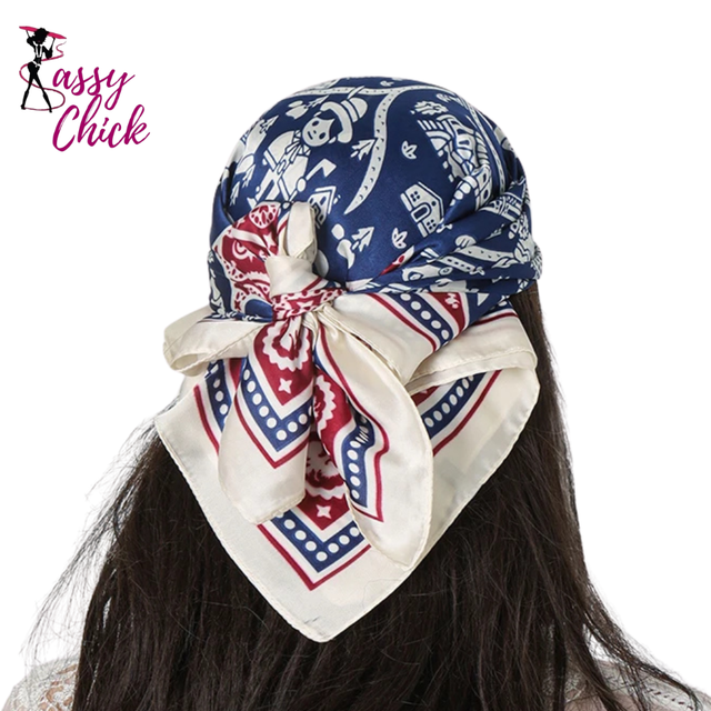 Square Silk Feeling Scarf 70X70cmPrint Bandana Satin Hijab Sassy Chick Logo