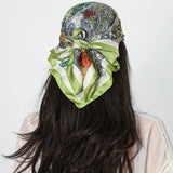 Green Square Silk Feeling Scarf 70X70cmPrint Bandana Satin Hijab