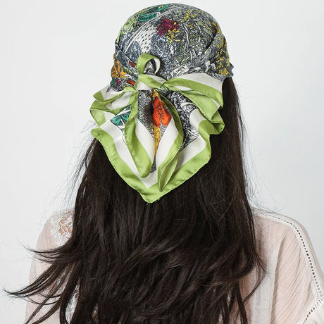 Green Square Silk Feeling Scarf 70X70cmPrint Bandana Satin Hijab