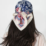 Blue White Square Silk Feeling Scarf 70X70cmPrint Bandana Satin Hijab