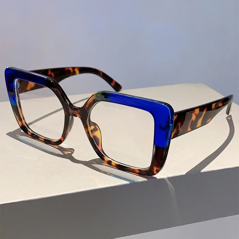 Leopard Blue Square Women Stylish Oversize Multicolor Glasses