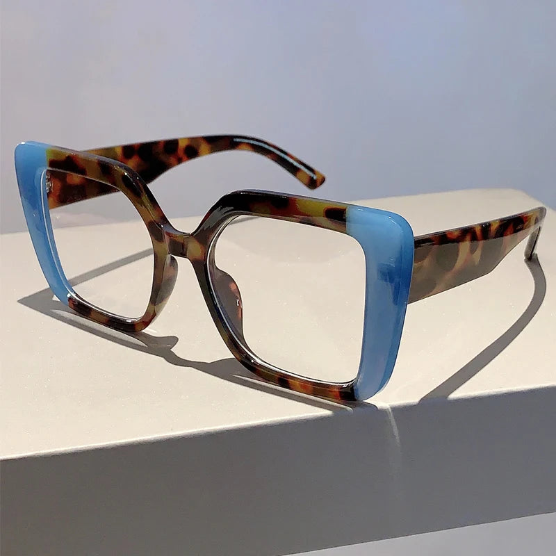 Blue Leopard Square Women Stylish Oversize Multicolor Glasses
