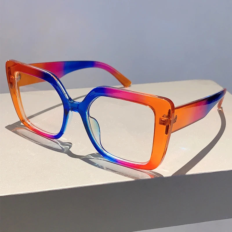 Orange Blue Square Women Stylish Oversize Multicolor Glasses