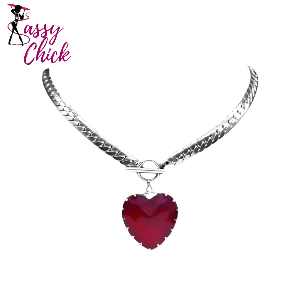 Stainless Steel Heart Necklace Choker Sassy Chick Logo