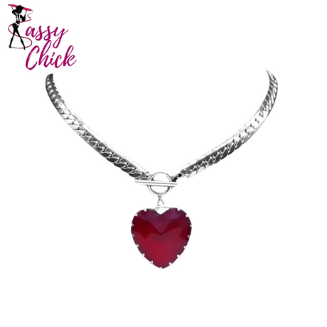 Stainless Steel Heart Necklace Choker Sassy Chick Logo