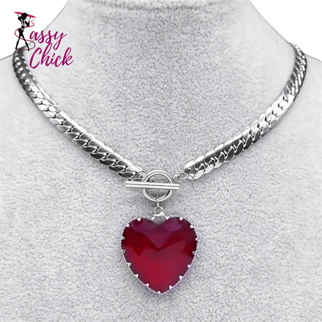 Stainless Steel Heart Necklace Choker Sassy Chick Logo