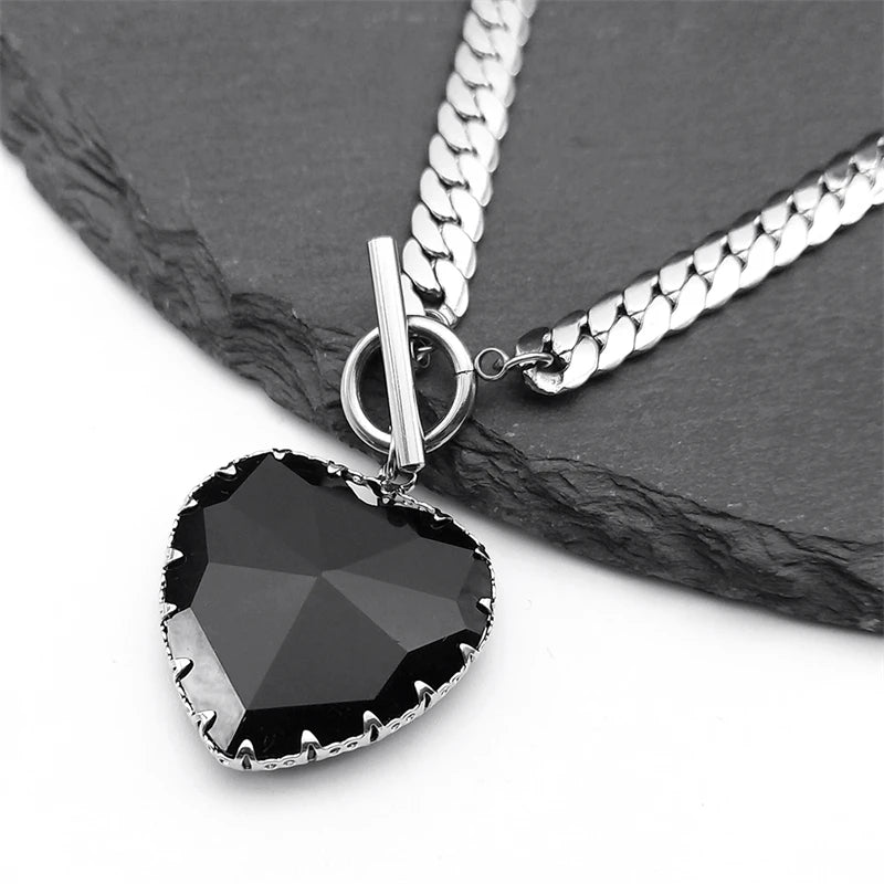 Stainless Steel Heart Necklace Choker black