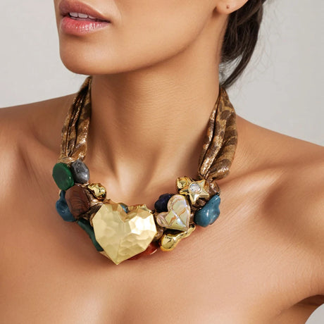 Statement Beads Necklace with Heart Pendant Elegant Jewelry Sassy Chick Logo