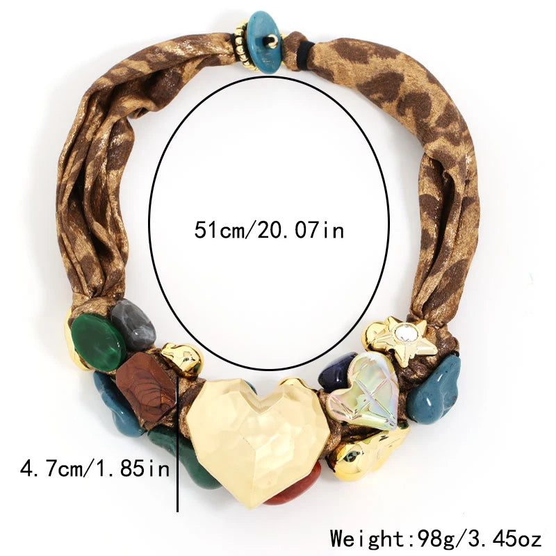 Size of Statement Beads Necklace with Heart Pendant Elegant Jewelry