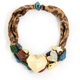 Brown Statement Beads Necklace with Heart Pendant Elegant Jewelry