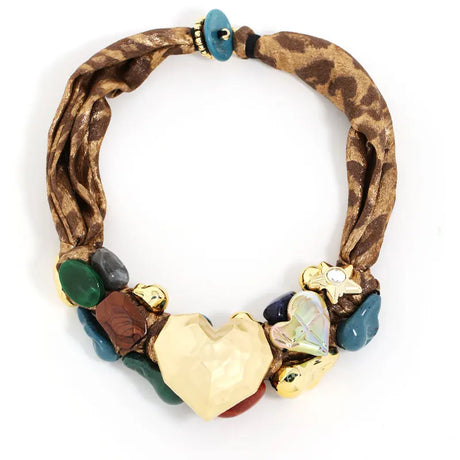 Brown Statement Beads Necklace with Heart Pendant Elegant Jewelry