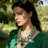 Model Using Statement Bronze Resin Gem Rhinestone Crystal Necklace