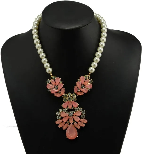 Statement Bronze Resin Gem Rhinestone Crystal Necklace