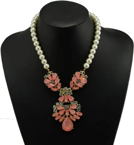 Statement Bronze Resin Gem Rhinestone Crystal Necklace