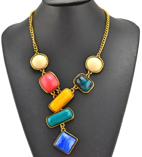 Statement Bronze Resin Gem Rhinestone Crystal Necklace