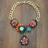 Statement Bronze Resin Gem Rhinestone Crystal Necklace