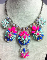 Statement Bronze Resin Gem Rhinestone Crystal Necklace