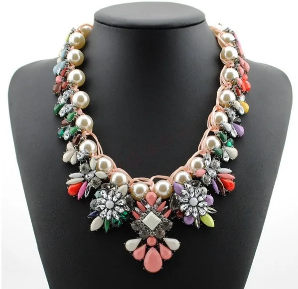 Statement Bronze Resin Gem Rhinestone Crystal Necklace