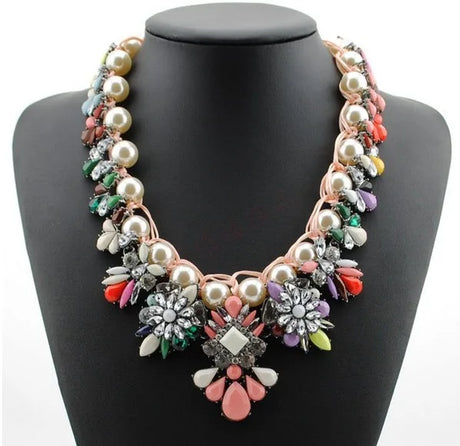 Statement Bronze Resin Gem Rhinestone Crystal Necklace
