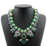 Green Statement Bronze Resin Gem Rhinestone Crystal Necklace