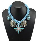 Blue Statement Bronze Resin Gem Rhinestone Crystal Necklace