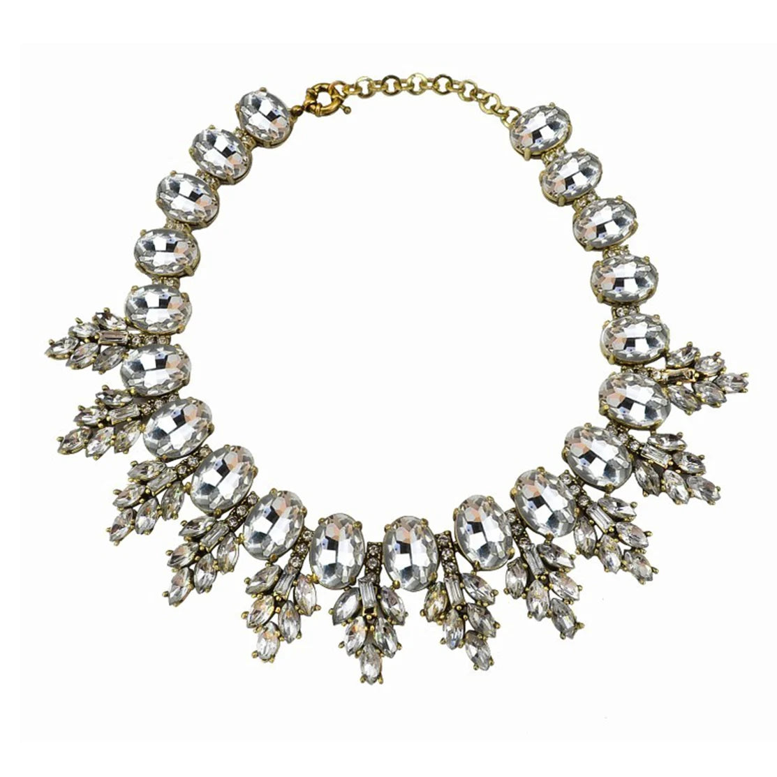 Silver Statement Bronze Resin Gem Rhinestone Crystal Necklace
