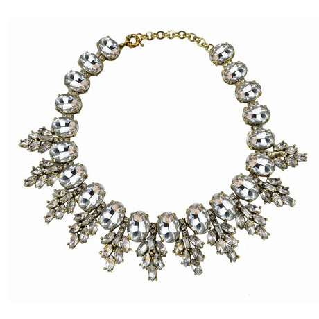 Silver Statement Bronze Resin Gem Rhinestone Crystal Necklace