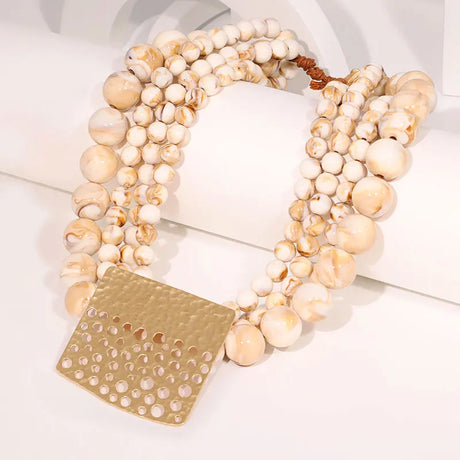 Statement Geometry Pendant Beads Necklace