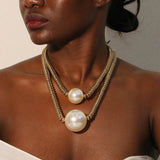 Model Using Statement Pearls Design Party Jewelry