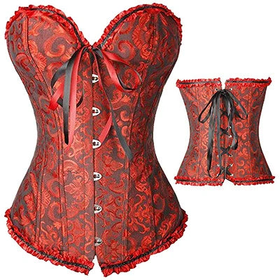 Steampunk Lace Up boned Clothing Plus Size Corsets Front Back Red