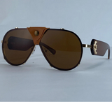 Brown Steampunk Oval Shield Pilot Sunglasses