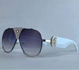 White Steampunk Oval Shield Pilot Sunglasses