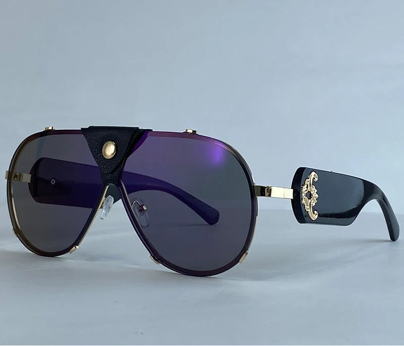Black Steampunk Oval Shield Pilot Sunglasses