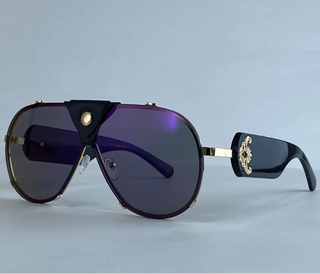 Black Steampunk Oval Shield Pilot Sunglasses