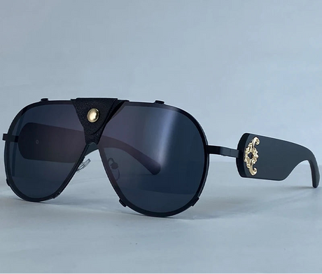 Black Steampunk Oval Shield Pilot Sunglasses