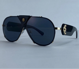 Black Steampunk Oval Shield Pilot Sunglasses