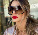 Model Using Steampunk Oversized Retro UV400 Vintage Sunglasses
