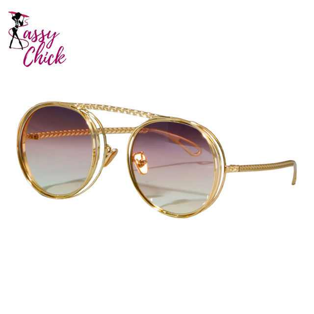 Steampunk Retro Flat Top Metal Chain Sunglasses Sassy Chick Logo 