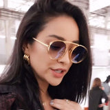 Model Using Steampunk Retro Flat Top Metal Chain Sunglasses