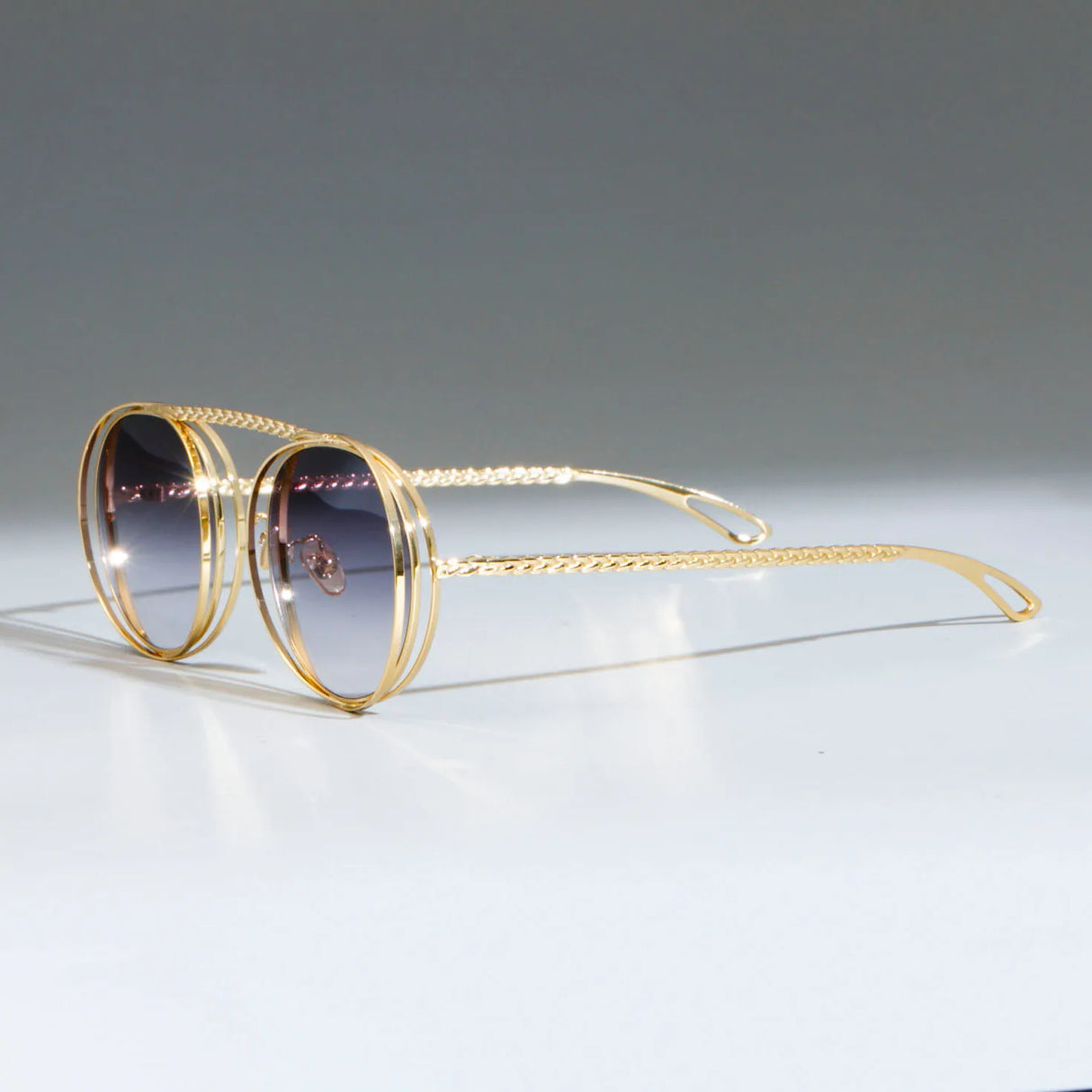 Steampunk Retro Flat Top Metal Chain Sunglasses